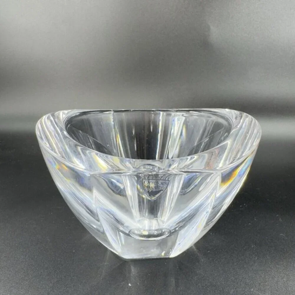 Orrefors Sweden Mirror Crystal Art Deco Bowl Dish Signed Clear Heavy Thick Glass